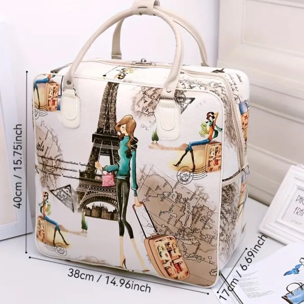 Stylish Parisian-Themed Women's Travel Tote Bag - Picture 2 of 5